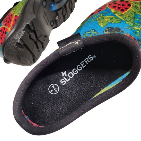 Womens Sloggers Slip On Garden Shoes Size 6 Waterproof Mule Clog Blue Red Flower - Picture 9 of 9